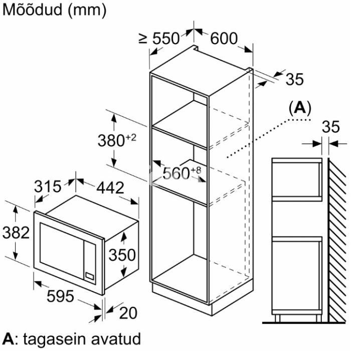Mikrolaineahi Bosch, integreeritav, 20 l, 800 W, must