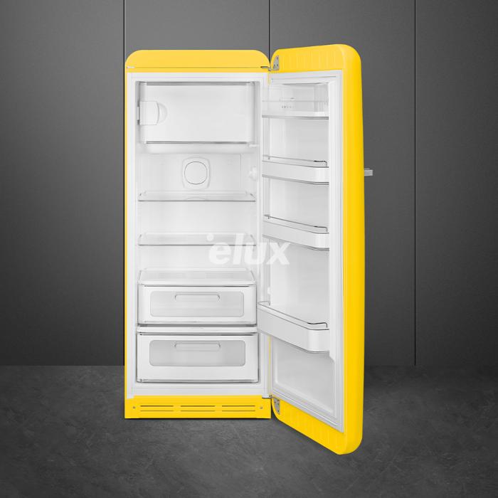 Külmik Smeg, 50-ndate stiil, 153 cm, 244/26 l, 35 dB, mehaaniline juhtimine, kollane