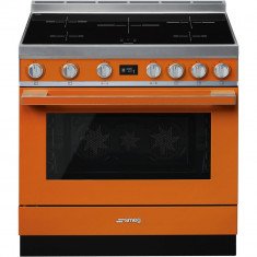 Индукционная плита Smeg, Portofino, 5 x индукция, электрическая духовка, 90 см, пиролиз, оранжевый