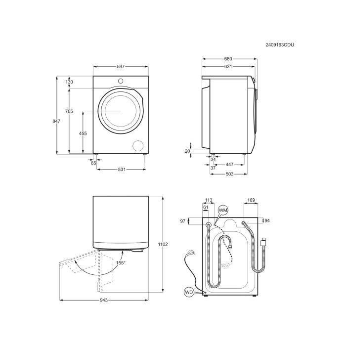 Pesumasin Electrolux, eestlaetav, 10 kg, 1600 p/min, inverter, valge