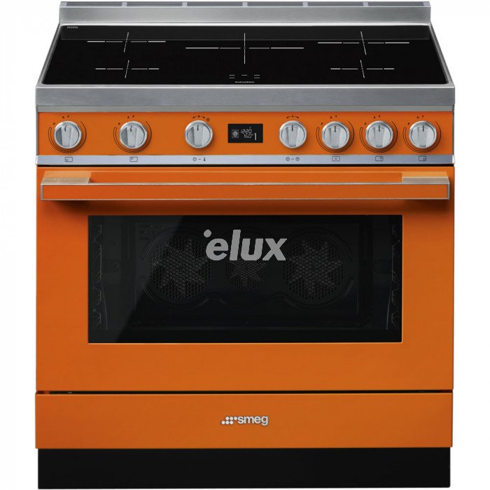 Индукционная плита Smeg, Portofino, 5 x индукция, электрическая духовка, 90 см, пиролиз, оранжевый