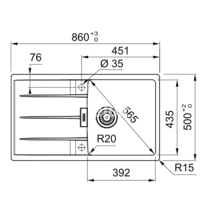 Valamu Franke CENTRO CNG 611-86, Fragranit, matt must