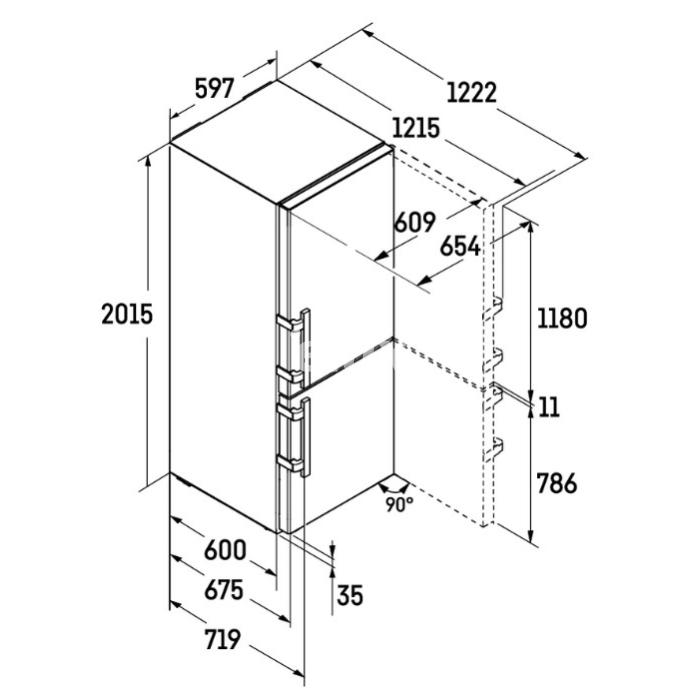 Külmik Liebherr Plus, 185,5 cm, 181/133 l, 34 dB, puutetundlik, NoFrost, rv teras