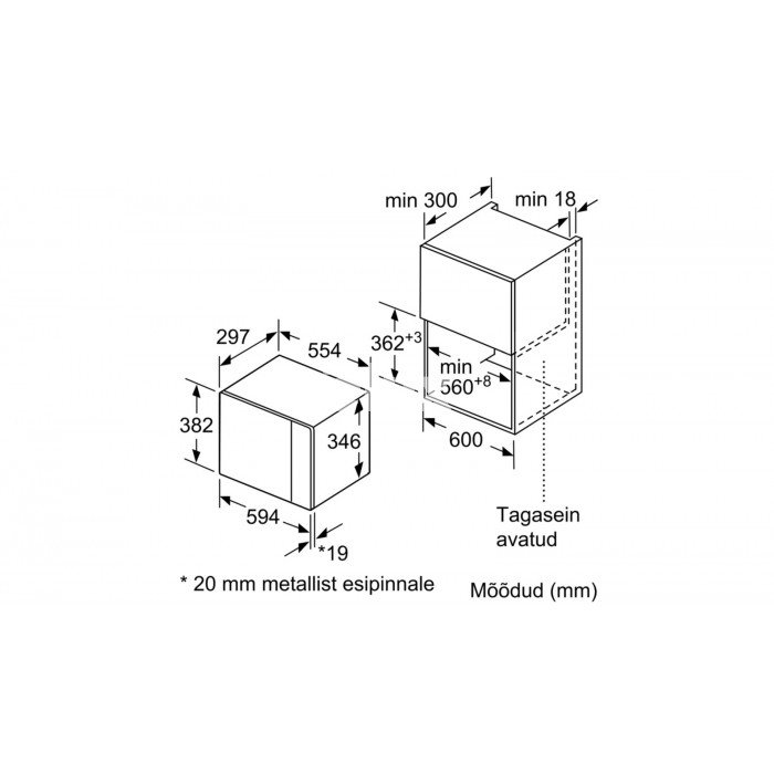 Mikrolaineahi Bosch, integreeritav, 20 l, 800 W, must/rv teras