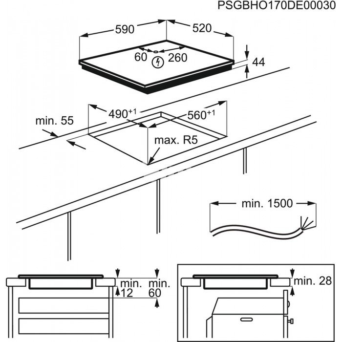 Pliidiplaat Electrolux, 4 x induktsioon, flexi tsoon, 60 cm, Hob2Hood, faasitud esiserv, tumehall