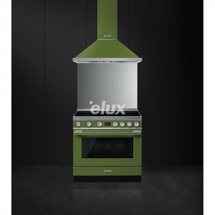 Индукционная плита Smeg, Portofino, 5 x индукция, электрическая духовка, 90 см, пиролиз, оливково-зеленый