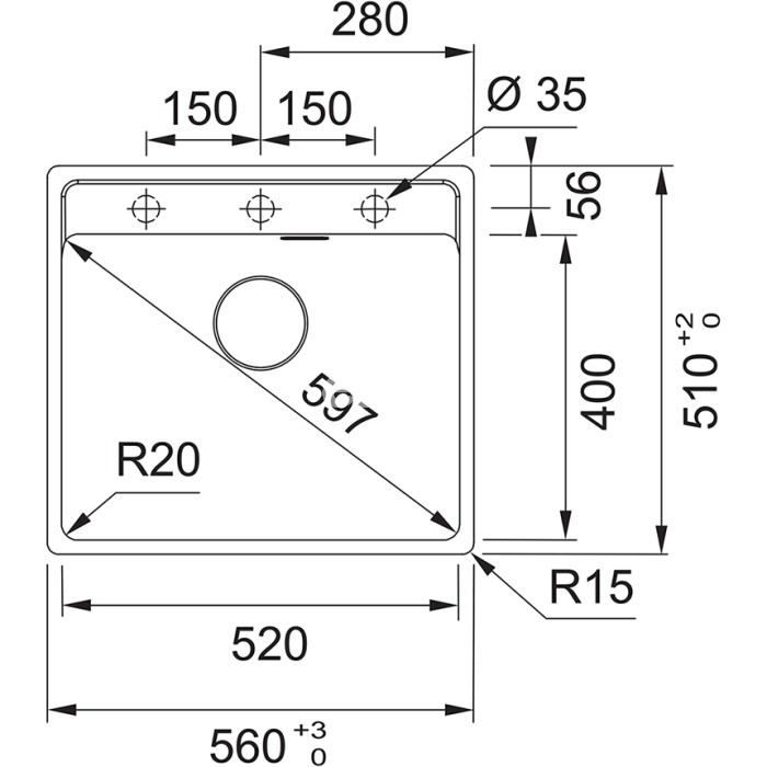 Valamu Franke Maris MRG 610-52 A, fragranit, (käsitsi avatav) matt must
