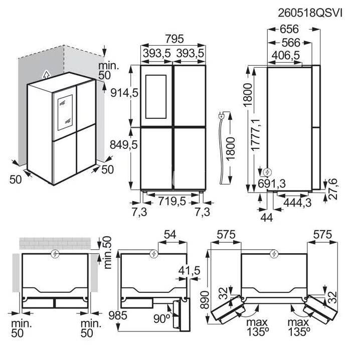 Külmik Electrolux, Side-by-side, 180 cm, 269/153 l, 38 dB, puutetundlik, NoFrost, rv-teras