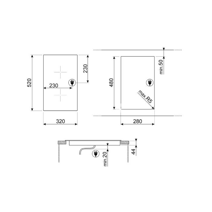 Pliidiplaat Smeg, Domino, 2 x Hilight, 30 cm, rv-raam, must