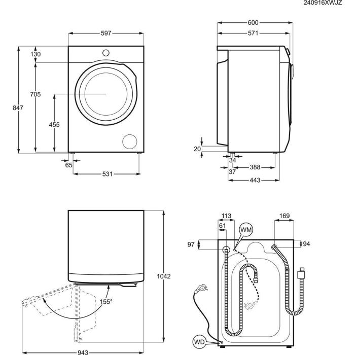Pesumasin Electrolux, eestlaetav, 8 kg, 1400 p/min, inverter, valge