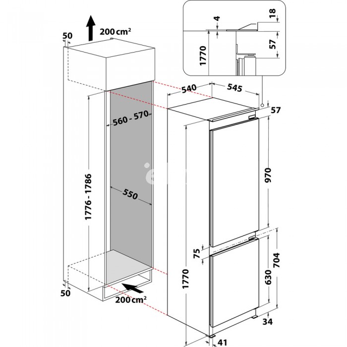 Külmik Whirlpool, integreeritav, 177 cm, 182/68 l, 32 dB, elektrooniline juhtimine, NoFrost, valge