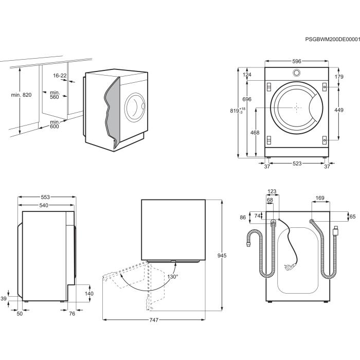 Pesumasin AEG, integreeritav, eestlaetav, inverter, 8 kg, 1400 p/min