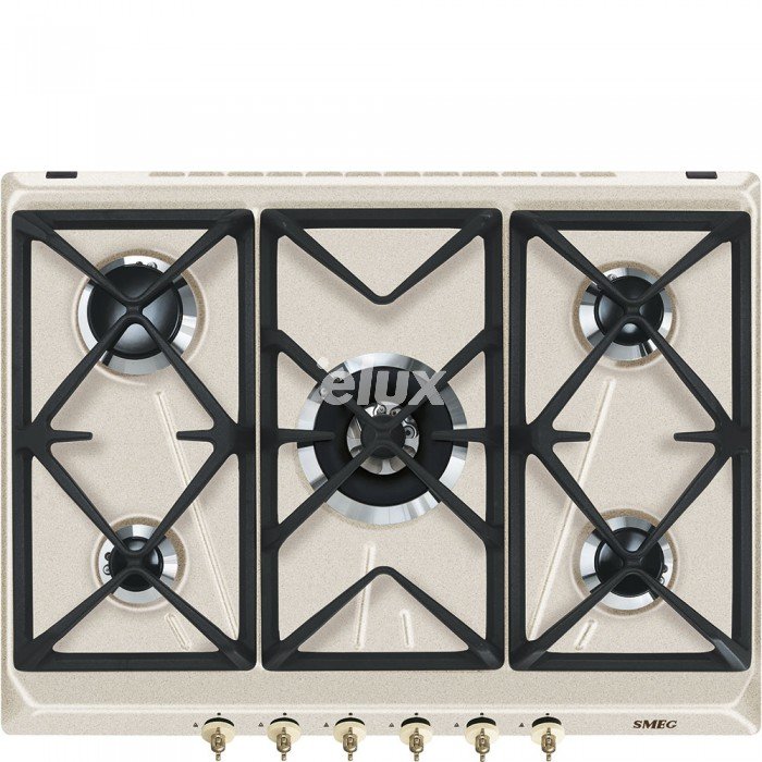 Gaasipliidiplaat Smeg Colonial, 5 x gaas 70 cm, beež/messing