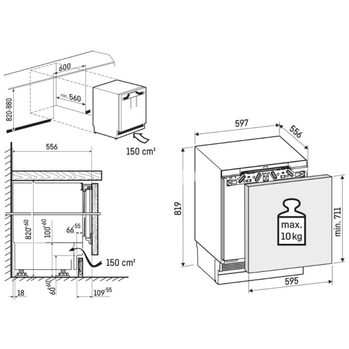 Jahekapp-sahtel, Liebherr, integreeritav, 82-88 cm, 125 l, 32 dB, valge