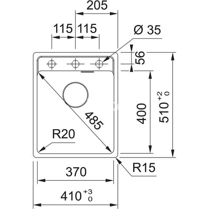 Valamu Franke Maris MRG 610-37 A, fragranit, (käsitsi avatav), matt must