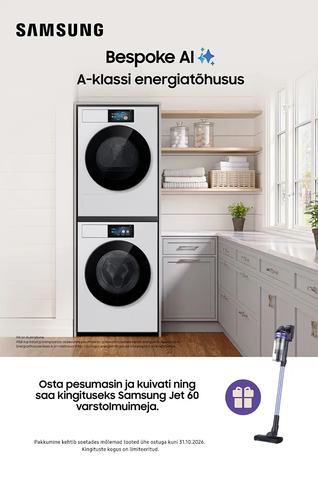 Samsungi pesumasina ja kuivati ostuga kaasa kingitus - varstolmuimeja VS15A6031R4