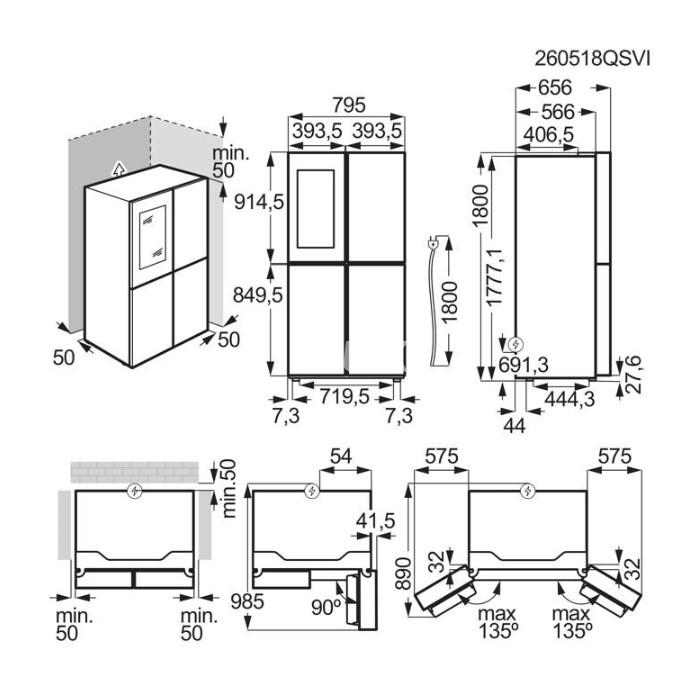 Külmik Electrolux, Side-by-side, 180 cm, 269/153 l, 38 dB, puutetundlik, NoFrost, must