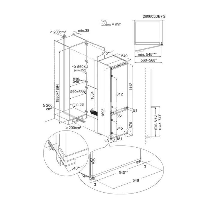 Külmik Electrolux 800, integreeritav, 188 cm, 207/62 l, 35 dB, valge