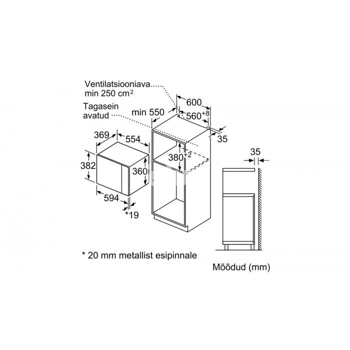 Микроволновая печь Bosch, встраиваемая, 25 л, 900 Вт, черная