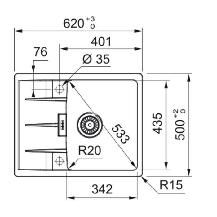 Valamu Franke CNG 611-62, Fragranit, must matt