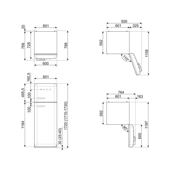 Külmik Smeg, 50-ndate stiil, 172 cm, 222/72 l, 34 dB, mehaaniline, parem, kreem