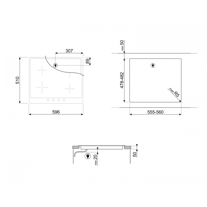 Pliidiplaat Smeg Cortina, 4 x induktsioon, 60 cm, antratsiit/messing