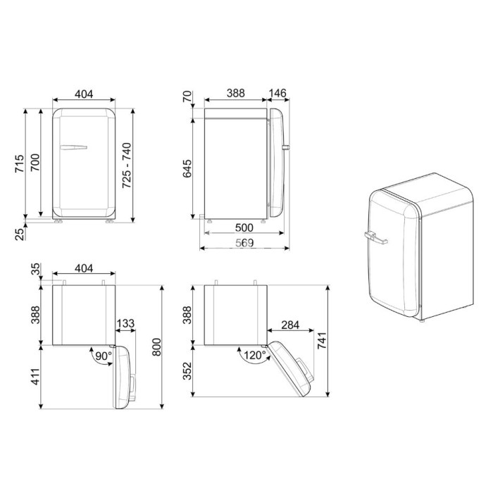 Minibaar Smeg, 50-ndate stiil, 73 cm, 40 dB, elektrooniline juhtimine, 34 l, Uninon Jack