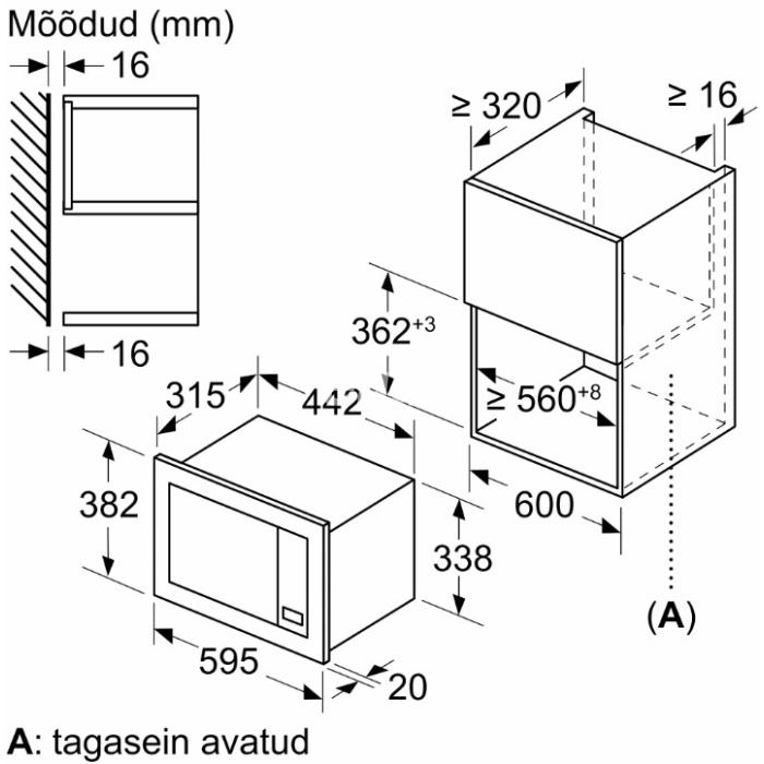 Mikrolaineahi Bosch, integreeritav, 20 l, 800 W, must