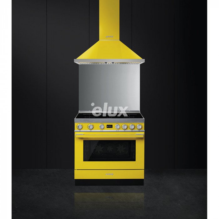 Индукционная плита Smeg, Portofino, 5 x индукционная, электрическая духовка, 90 см, пиролиз, желтый