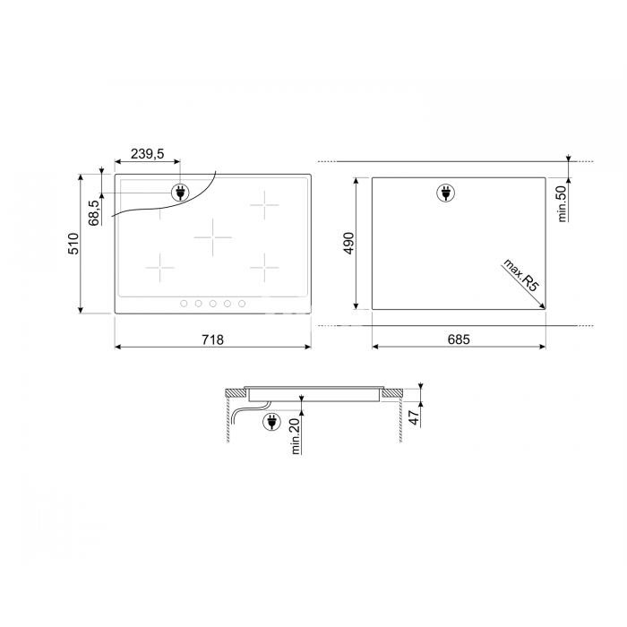 Pliidiplaat Smeg Colonial, 5 x Hilight, 72 cm, must/kreem raam