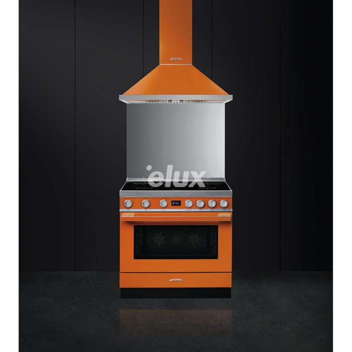 Индукционная плита Smeg, Portofino, 5 x индукция, электрическая духовка, 90 см, пиролиз, оранжевый