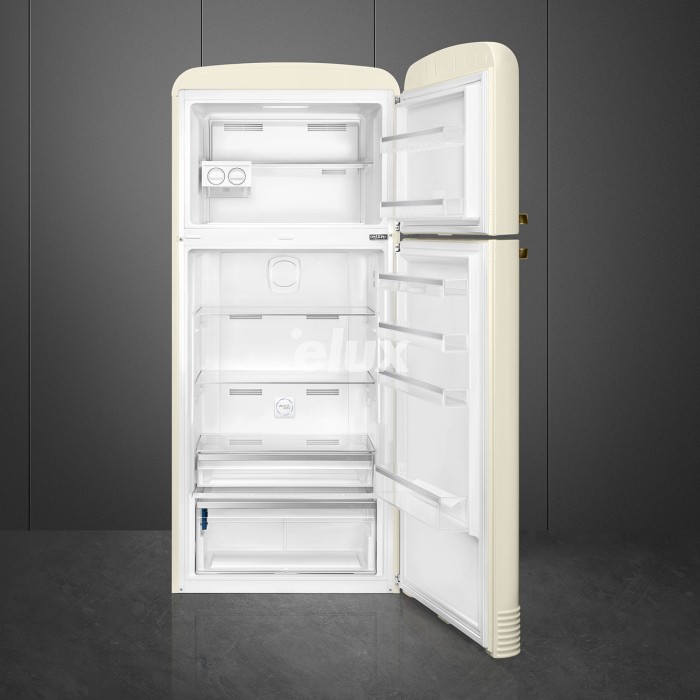 Külmik Smeg, 50-ndate stiil, "Jenkki", 192 cm, 400/124 l, 41 dB, elektrooniline juhtimine, parem, kreem/messing