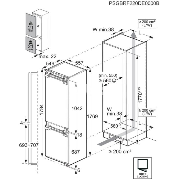Külmik AEG 8000, integreeritav, 176,9 cm, 160/62 l, 35dB, NoFrost, valge