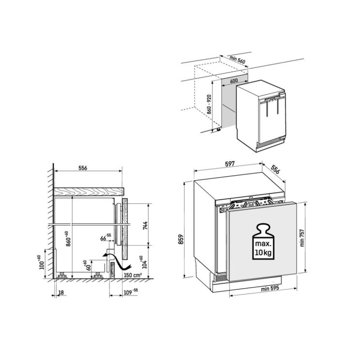 Jahekapp Liebherr, integreeritav, 86-92 cm, 133 l, 32 dB, valge